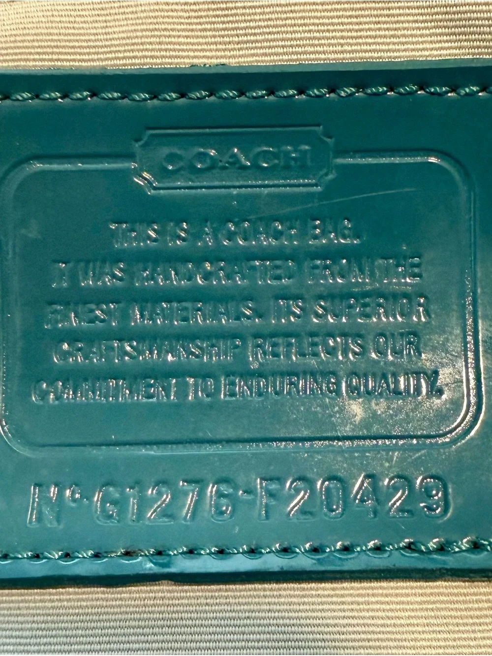COACH factory F20429 Signature Sateen Tote Shoulder Bag in Teal Blue Metallic